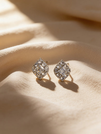 Designer Multi Stone CZ Stud Earrings – Rhodium Plated