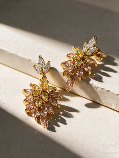 Felce Golden Leaf Cascade Necklace & Earring Set, 18K Gold-Plated