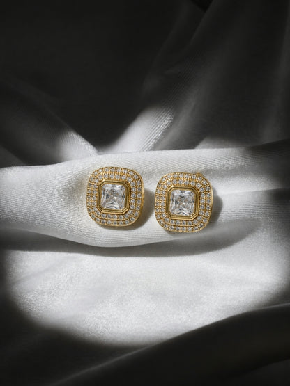 Charlotte Cushion-Cut Crystal Halo Set — 18K Gold Plated with Austrian Crystal
