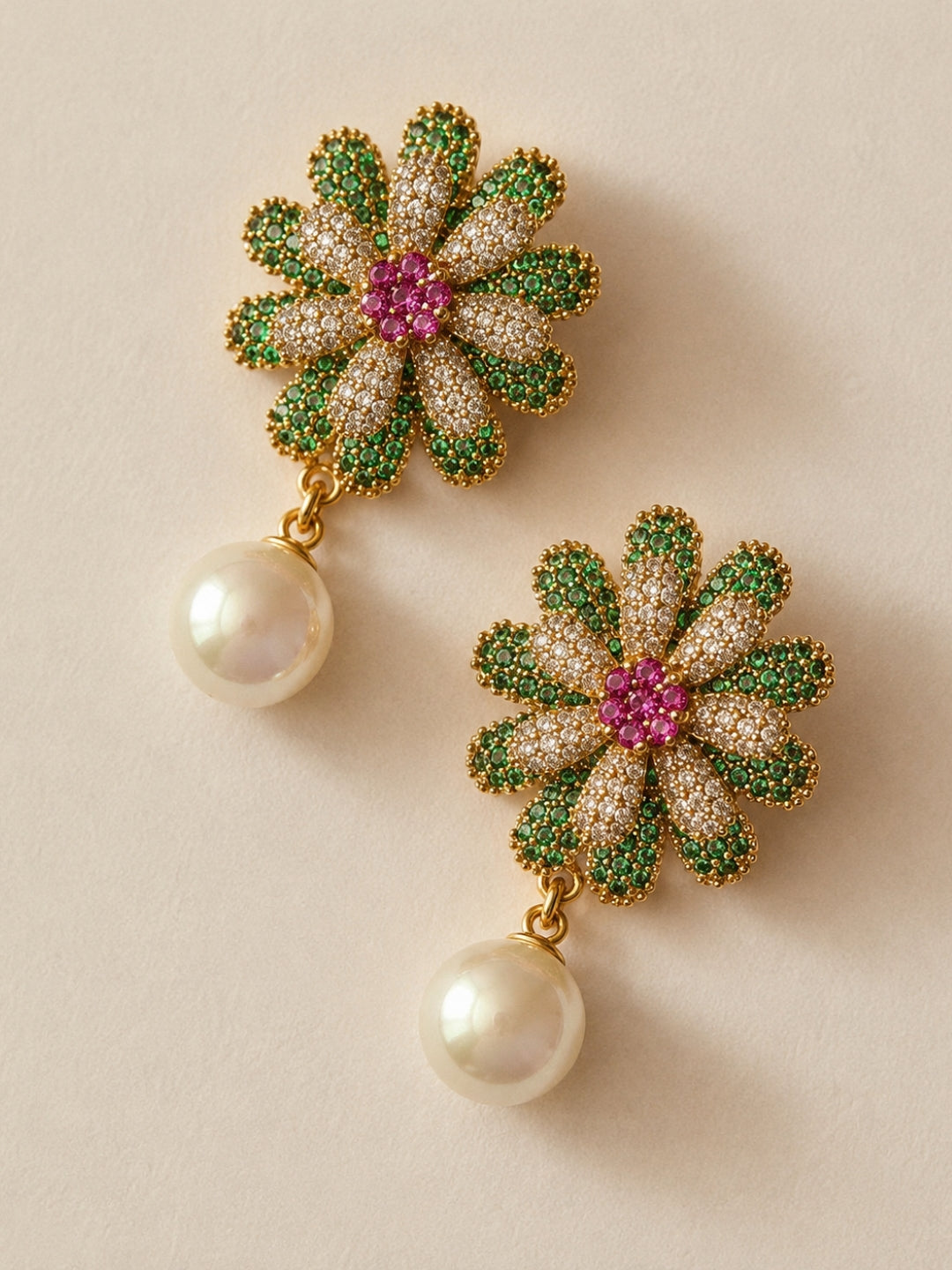 Margherita Floral Pearl Drop Necklace & Earring Set, 18K Gold-Plated