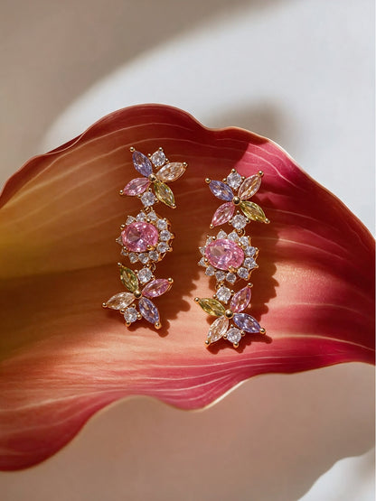Fiorina Pastel Multicolor Floral Choker Necklace & Earring Set, 18K Gold-Plated