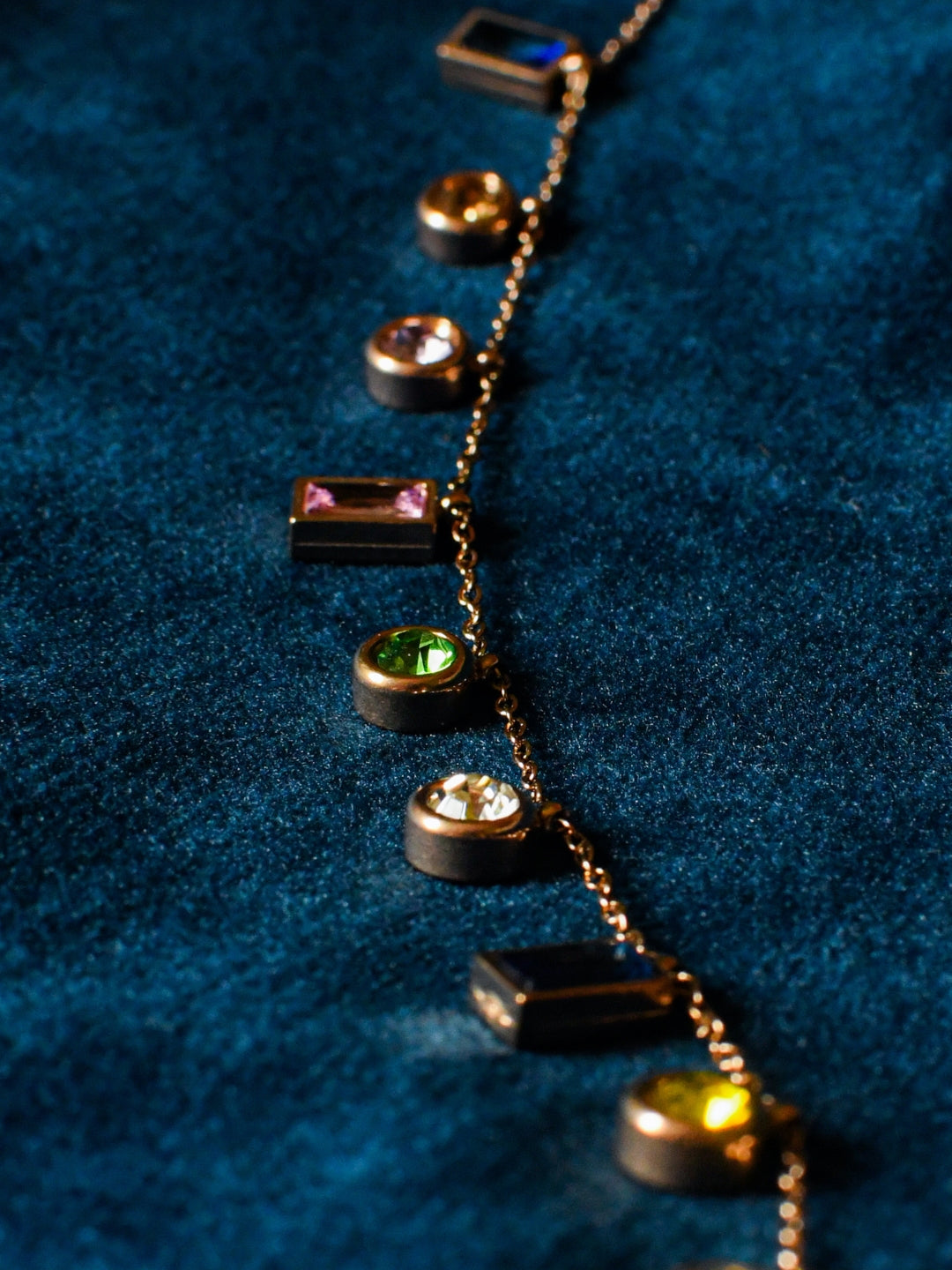 Multicolor Studded Charms Necklace – Gold, CZ Stones