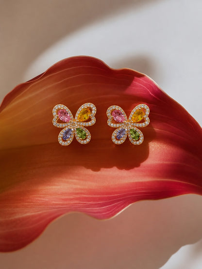 Farfalla Multicolor Pavé Necklace & Earring Set, 18K Gold-Plated