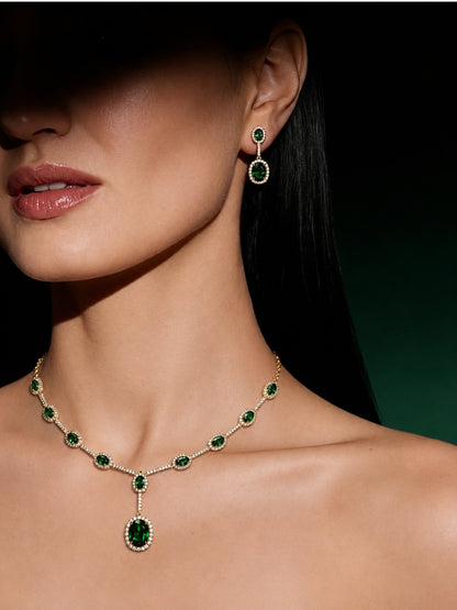 Foresta Green Halo Necklace & Earring Set, 18K Gold-Plated