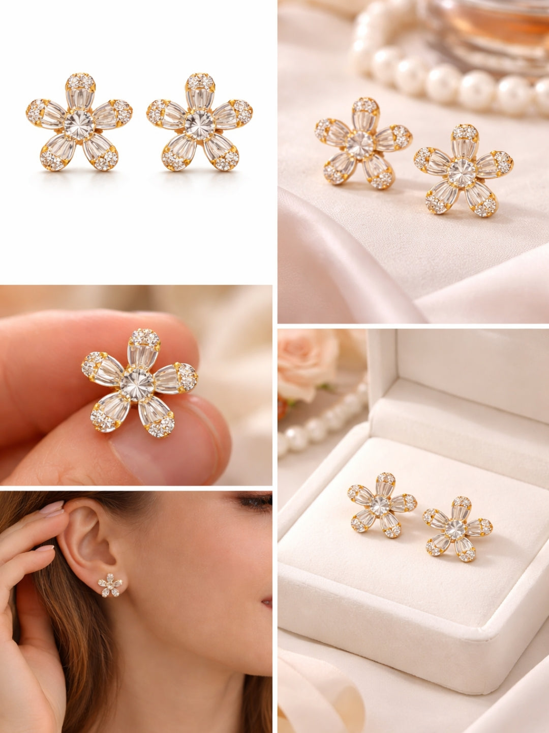 Floral Studded Rose Gold Earrings | Everyday AD Flower Studs