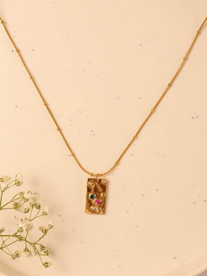 Gold Bar Pendant Chain – Multicolor CZ Stones, Gold Plated Stainless Steel, Adjustable Length