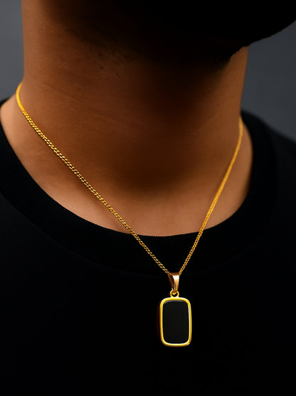Black Onyx Pendant Chain Necklace – 18K Gold, Everyday Minimal Jewelry