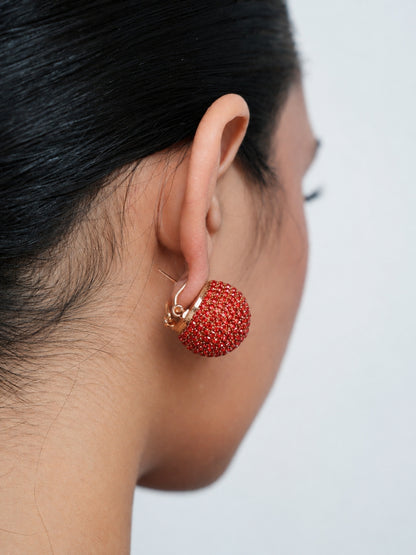 Red CZ Dome Stud Earrings – Gold Plated Statement Party Wear