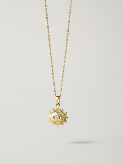 Anti-Tarnish Evil Eye White Stone Pendant Chain | 18K Gold CZ Jewelry