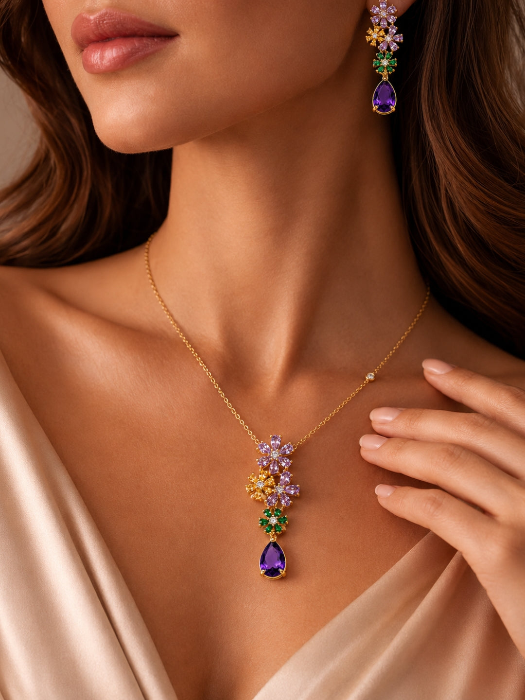 Giardino Floral Cluster Necklace & Earring Set, 18K Gold-Plated