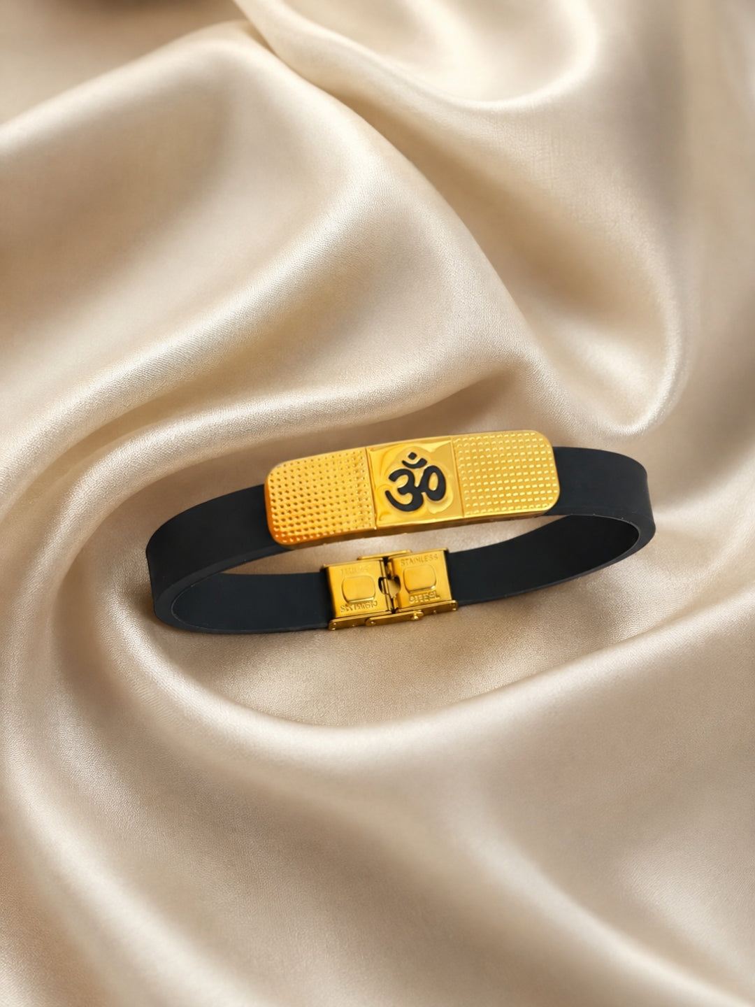 Men's Om Dotted Bracelet – Black Silicone Band with 18K Gold Plated Stainless Steel Charm