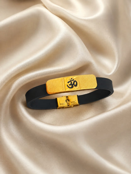 Men's Om Dotted Bracelet – Black Silicone Band with 18K Gold Plated Stainless Steel Charm
