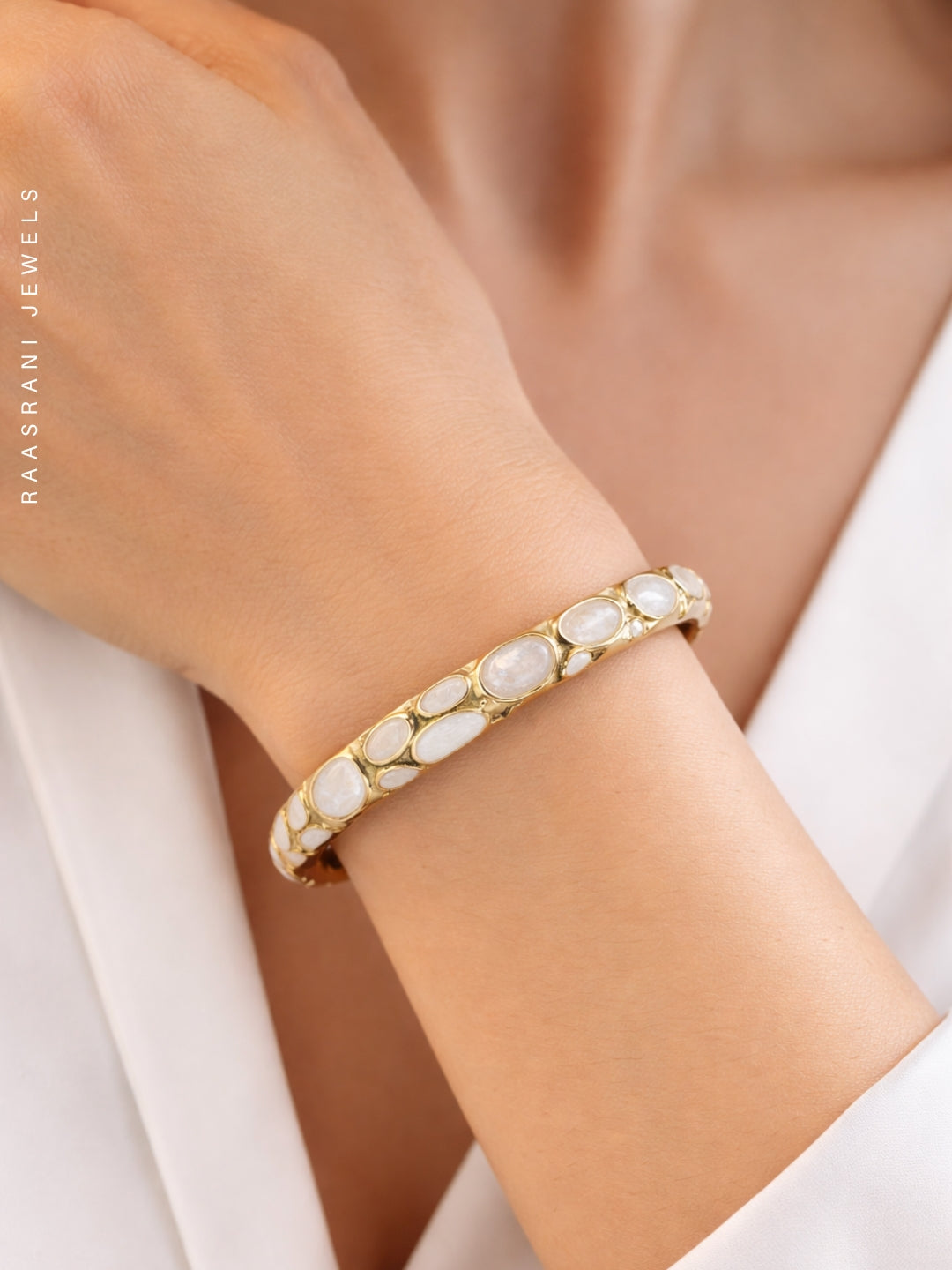 White Bubble Enamel Gold Bracelet | Anti-Tarnish Everyday Bangle