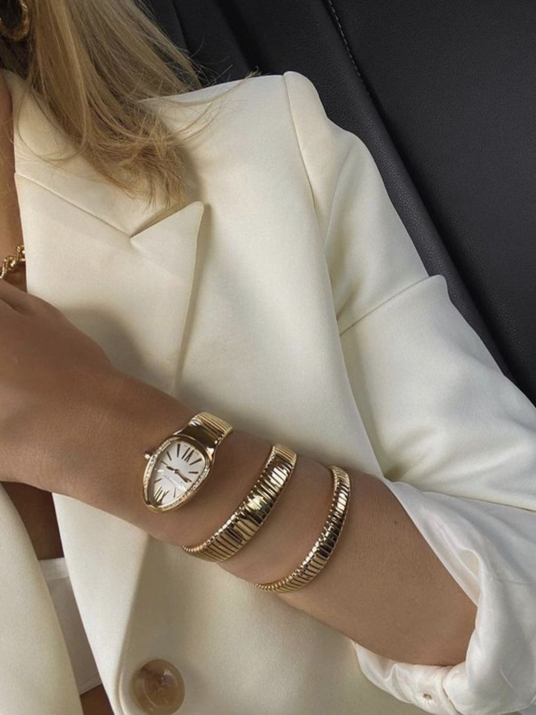 Spiral Serpenti Gold Watch-Style Bracelet with CZ Stones