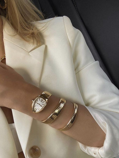 Spiral Serpenti Gold Watch-Style Bracelet with CZ Stones