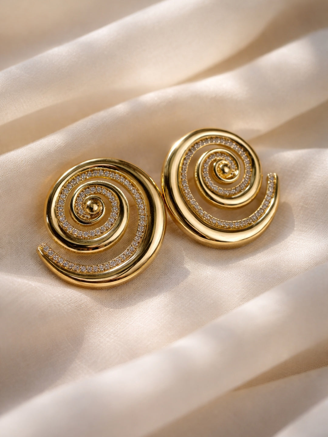 Spiral Rhinestone Stud Earrings – 18K Gold Plated CZ Studs