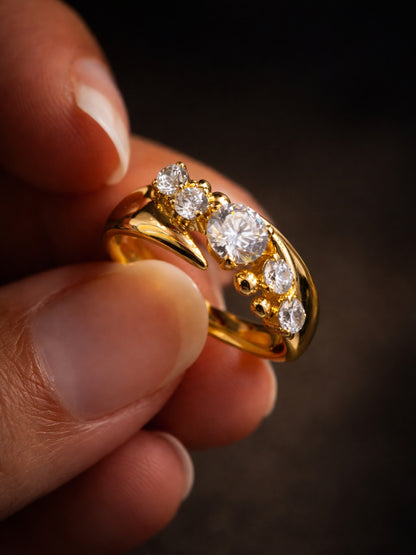 Diagonal Solitaire CZ Ring – 22K Gold Plated Statement Ring