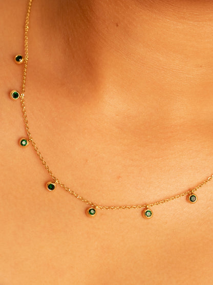 Green CZ Studded Necklace – Gold Plated Stainless Steel, Adjustable Chain