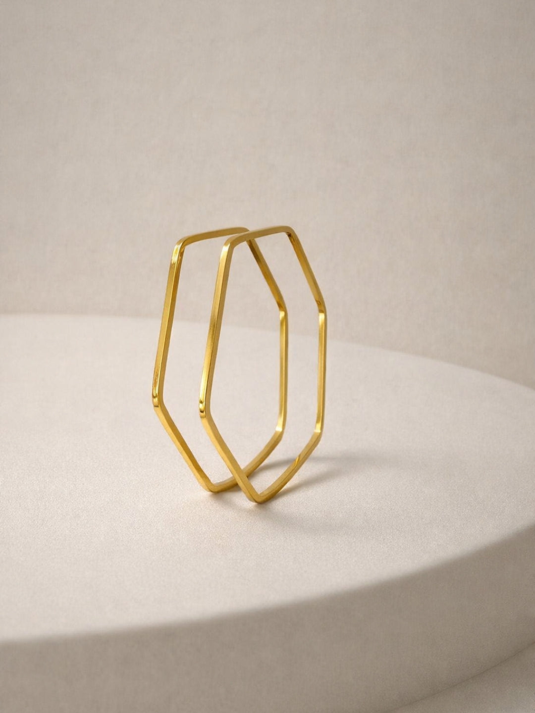 18K Gold Hexagon Bangles Set – Anti Tarnish Steel (Pair)