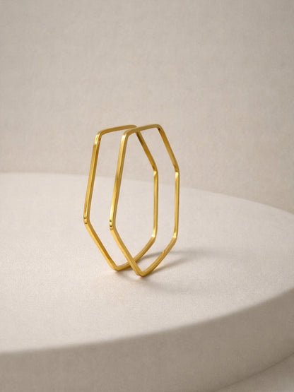 18K Gold Hexagon Bangles Set – Anti Tarnish Steel (Pair)