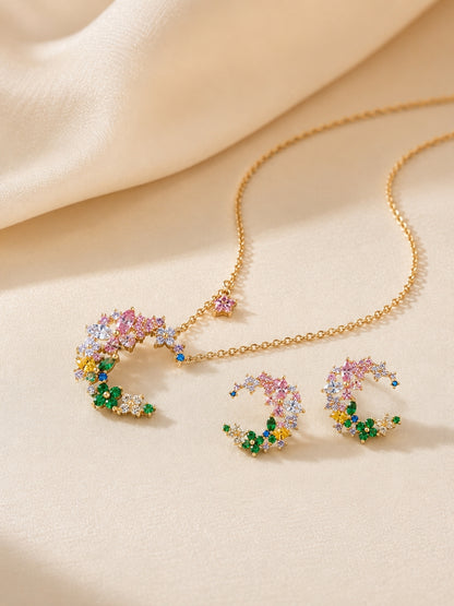 Bosco Multicolor Floral Cluster Necklace & Earring Set, 18K Gold-Plated