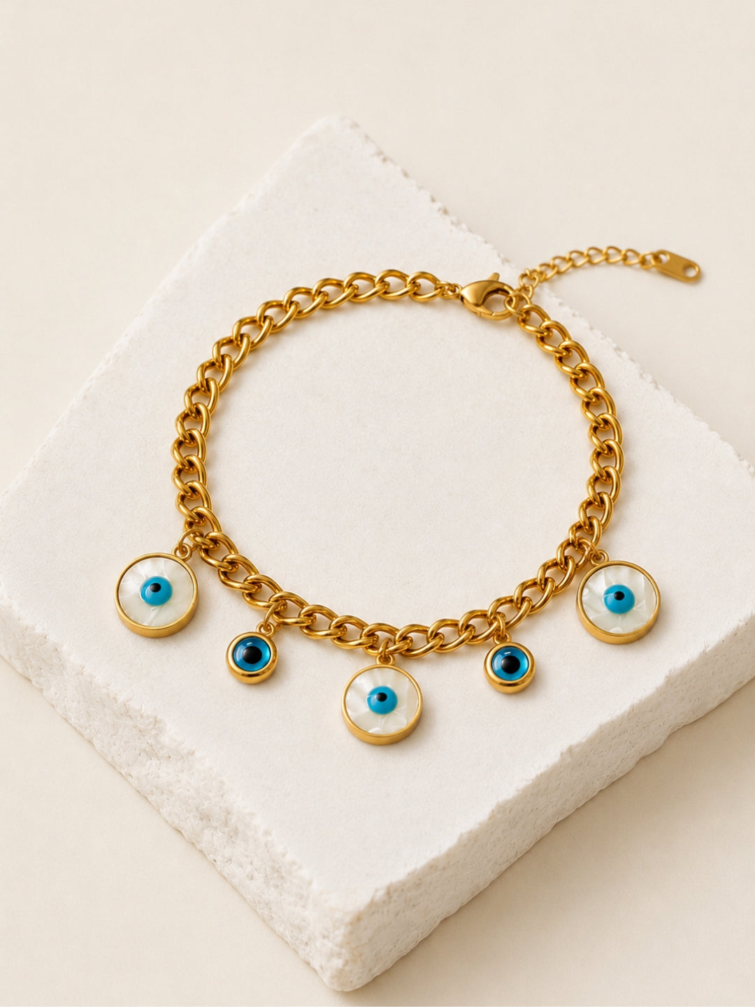 Evil Eye Charm Gold Bracelet | Adjustable Waterproof Jewelry