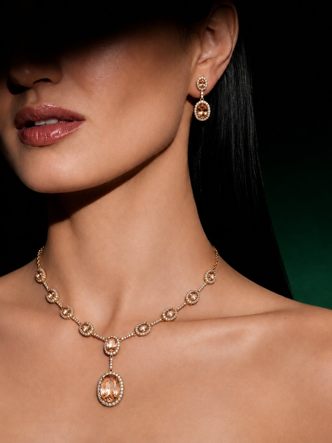 Pesca Champagne Halo Necklace & Earring Set, 18K Gold-Plated