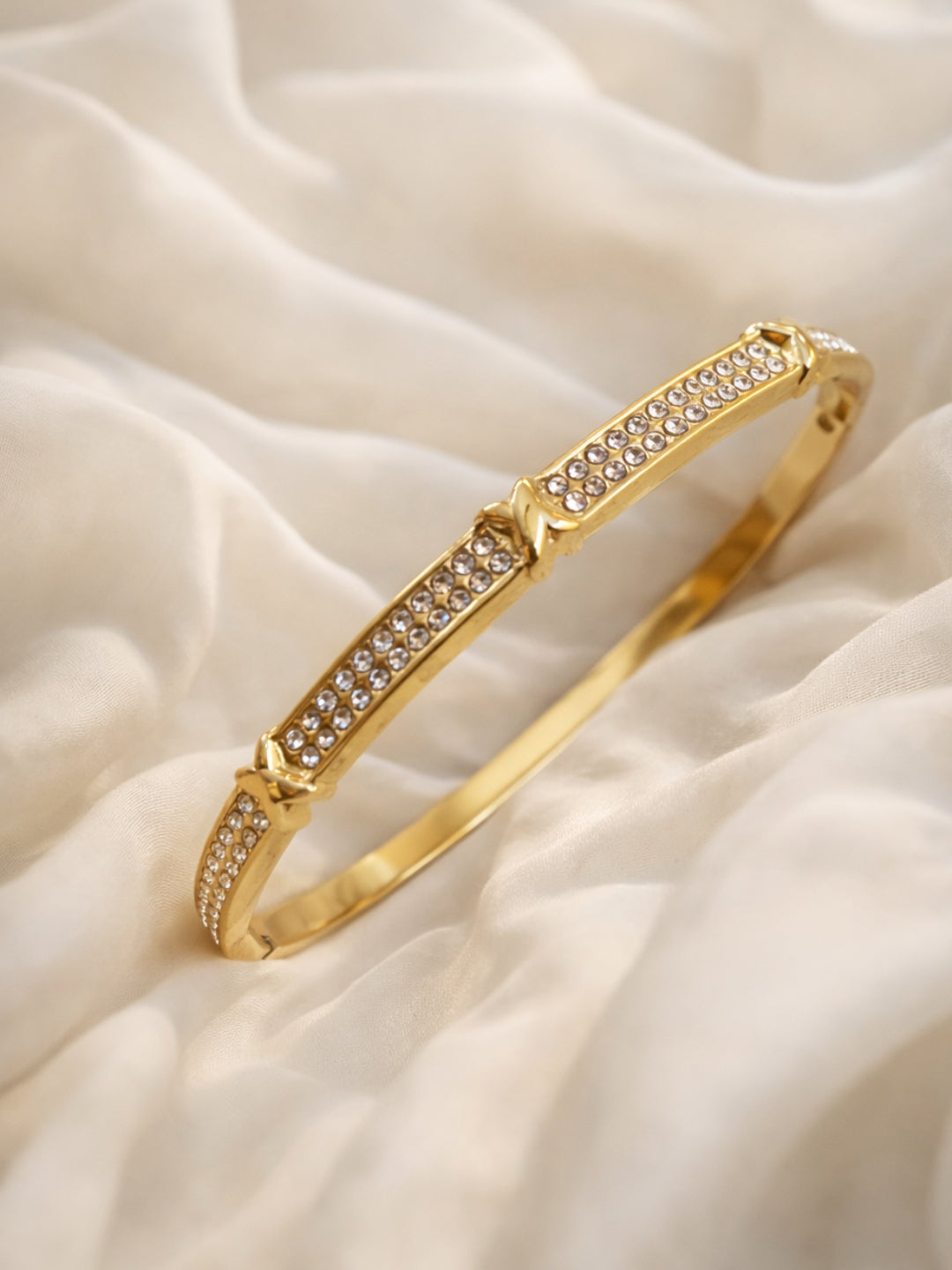 Celeste Cross Studded Gold Bracelet | Anti-Tarnish CZ Bangle