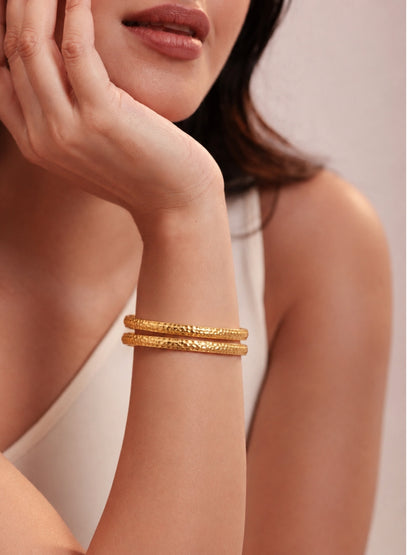 Hammered 18K Gold Plated Stack Bangle