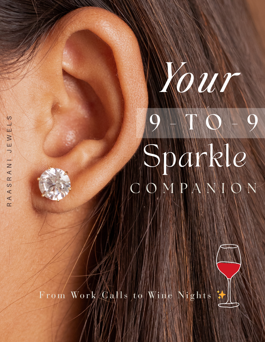 Gold-Plated Solitaire Big Stone Stud Earrings – Stainless Steel, Premium AD Stone, Hypoallergenic