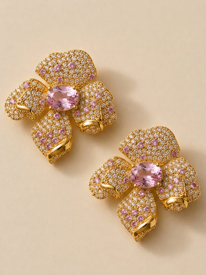 Boccio Pink Pavé Flower Necklace & Earring Set, 18K Gold-Plated