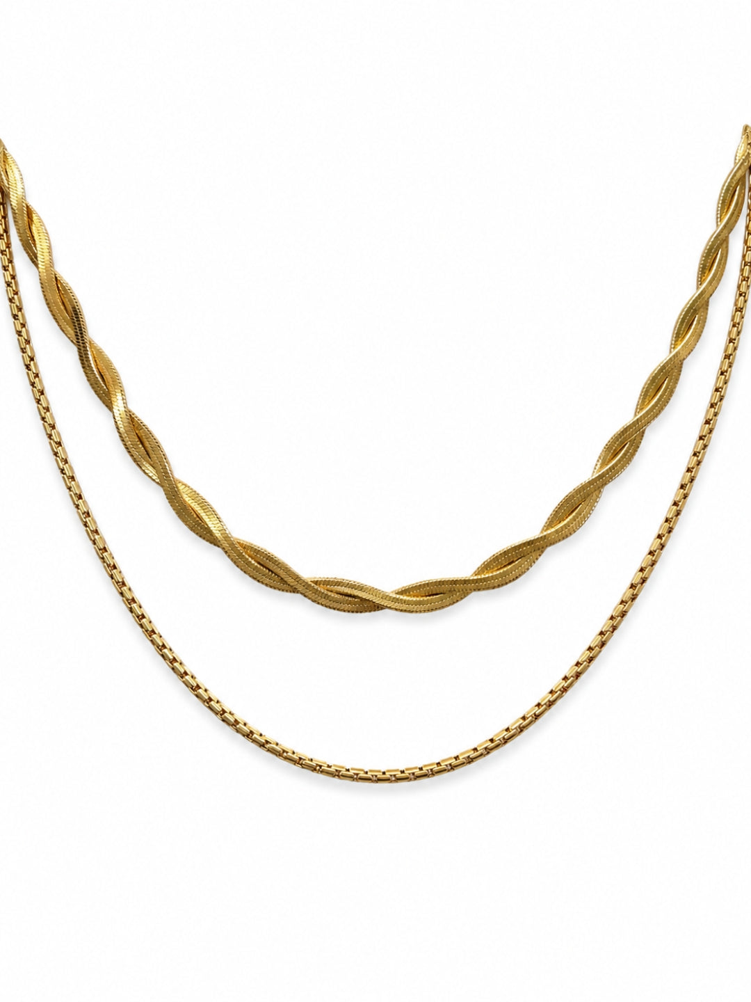 Layered Twist & Box Chain Necklace Set