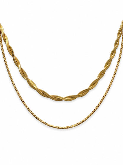 Layered Twist & Box Chain Necklace Set
