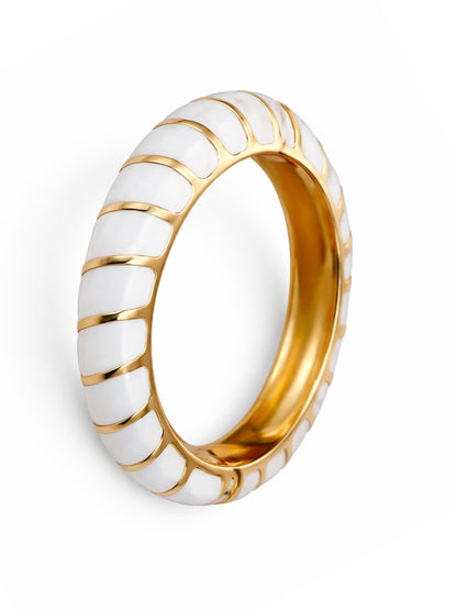 Ivory Diagonal Enamel Gold Bracelet | Anti-Tarnish Everyday Bangle