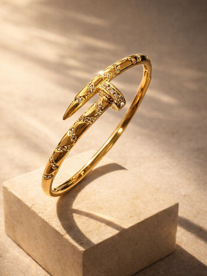 18K Gold Plated Spiral Nail Cuff Bracelet with CZ | Anti-Tarnish