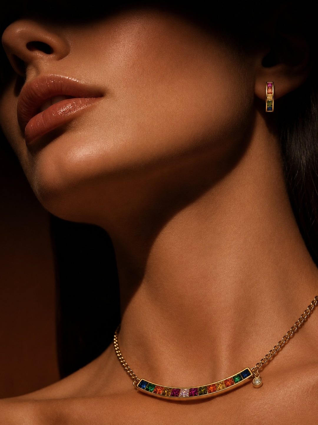 Spettro Rainbow Bar Necklace & Huggie Hoop Set, 18K Gold-Plated
