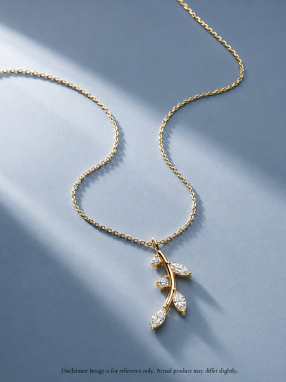 18K Gold Tiny Leaf CZ Pendant Necklace for Women | Anti Tarnish