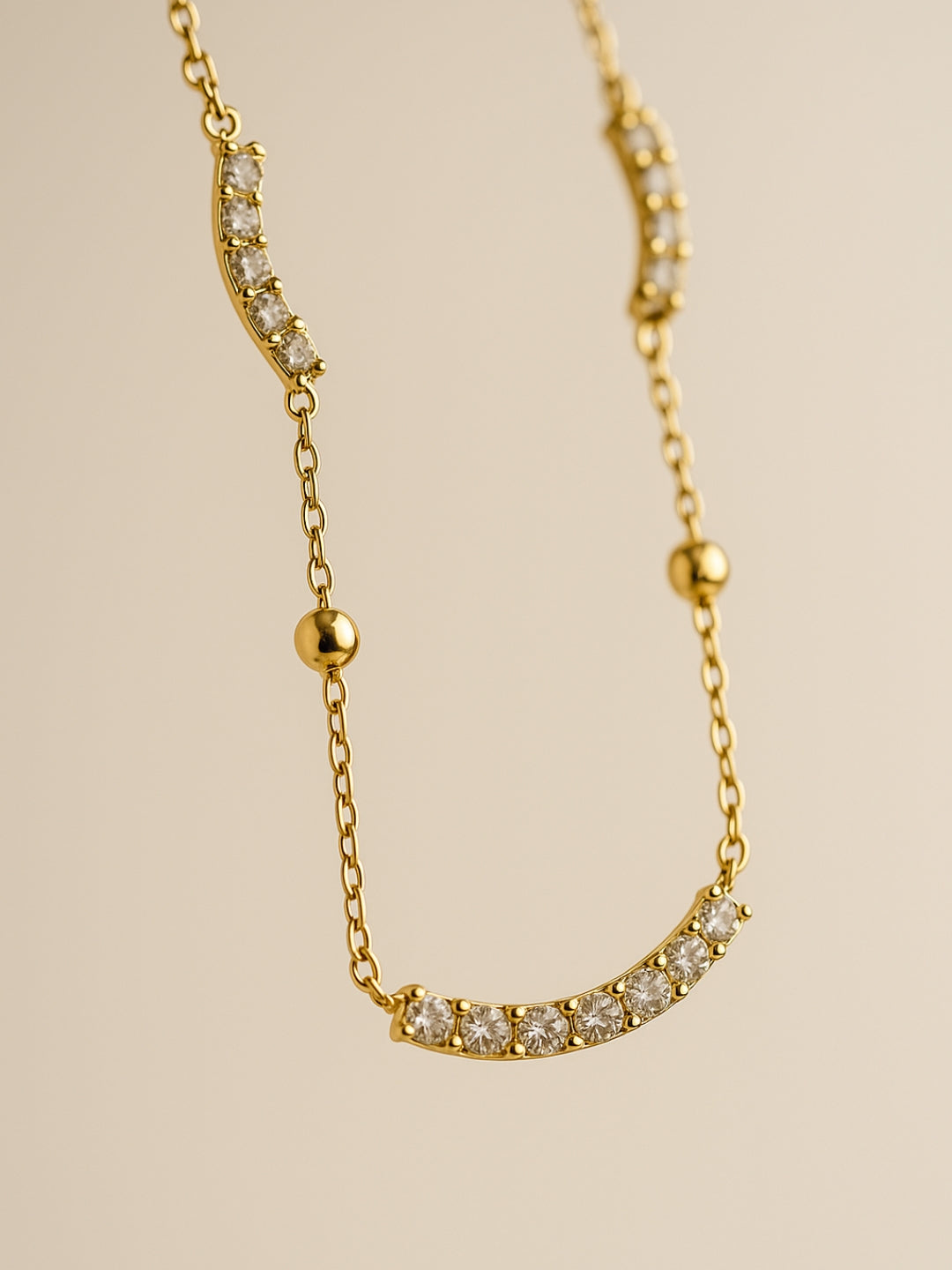 Curve Studded Bead Neckpiece – 18K Gold, CZ, Anti-Tarnish Jewelry