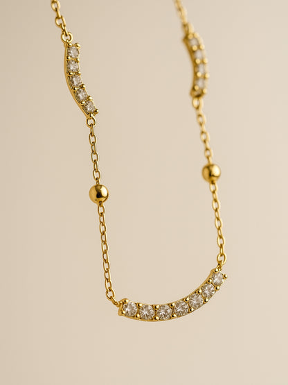 Curve Studded Bead Neckpiece – 18K Gold, CZ, Anti-Tarnish Jewelry