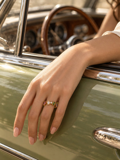 Arlecchino Multicolor Baguette Cluster Ring