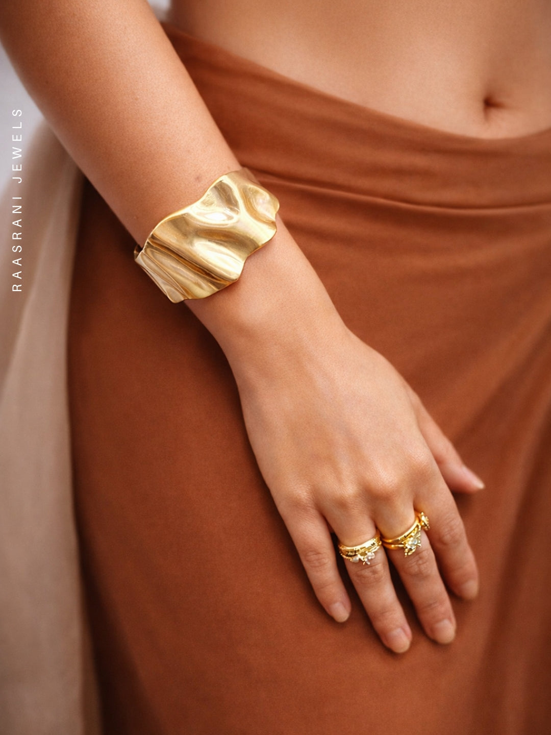 Matte Sculptural Broad Cuff Bracelet | 18K Gold Plated Stainless Steel