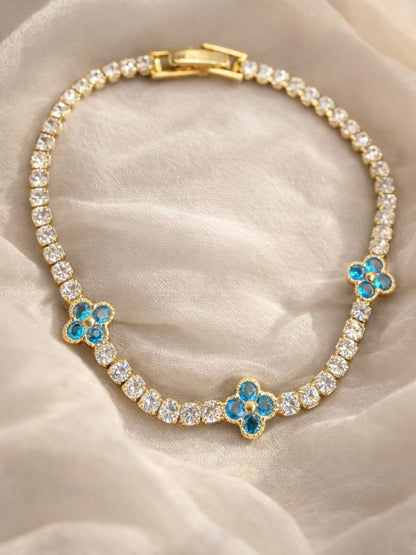 Blue & Gold Clover CZ Tennis Bracelet | Anti-Tarnish & Water Resistant