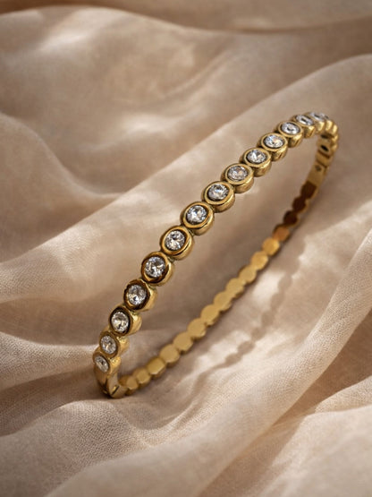 18K Gold Plated CZ Circular Stone Bracelet | Anti-Tarnish Everyday Wear