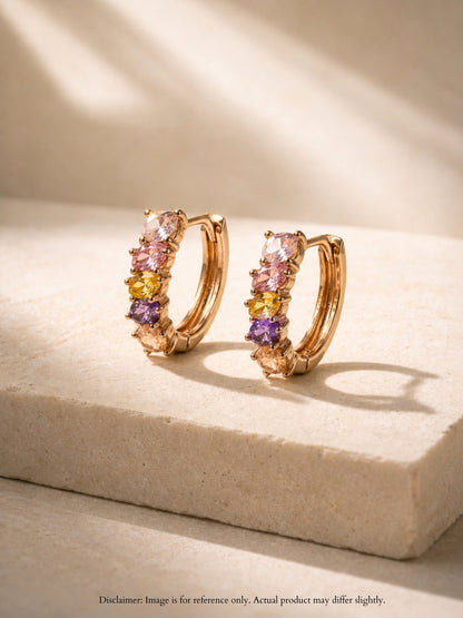 18K Rose Gold Multi Color CZ Marquise Hoop Earrings | Anti Tarnish