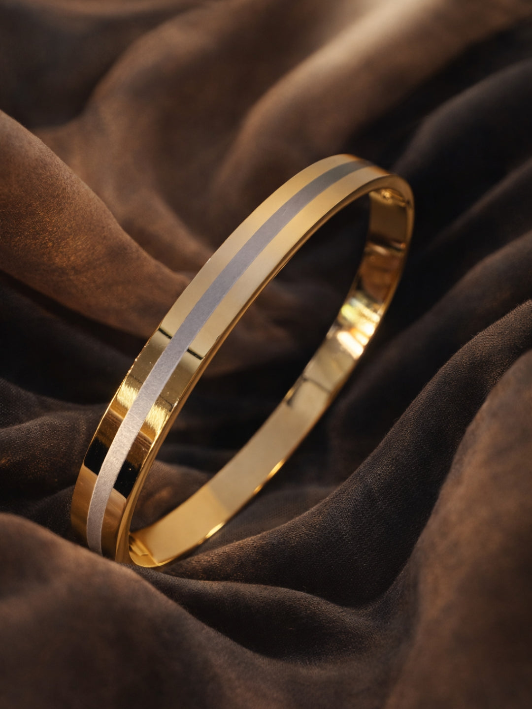 18K Gold Plated Striped Kada for Men | Stainless Steel Bracelet