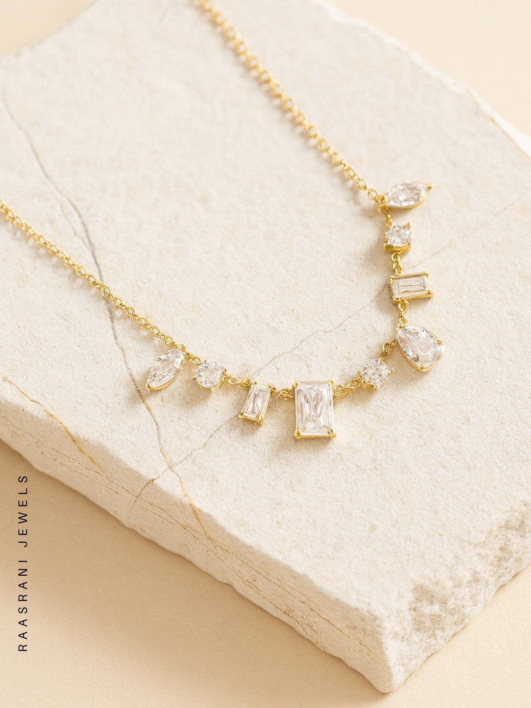 Brand Inspired Multi-Shaped AD Stone Neckpiece | 18k Gold Plated