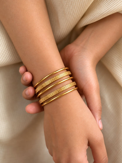18K Gold Plated Barfi -Texture Stackable Bangles
