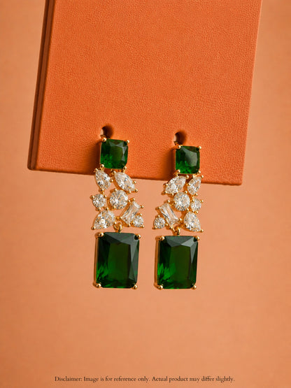 Emerald CZ Drop Earrings in 18K Rose Gold | Anti Tarnish Jewelry