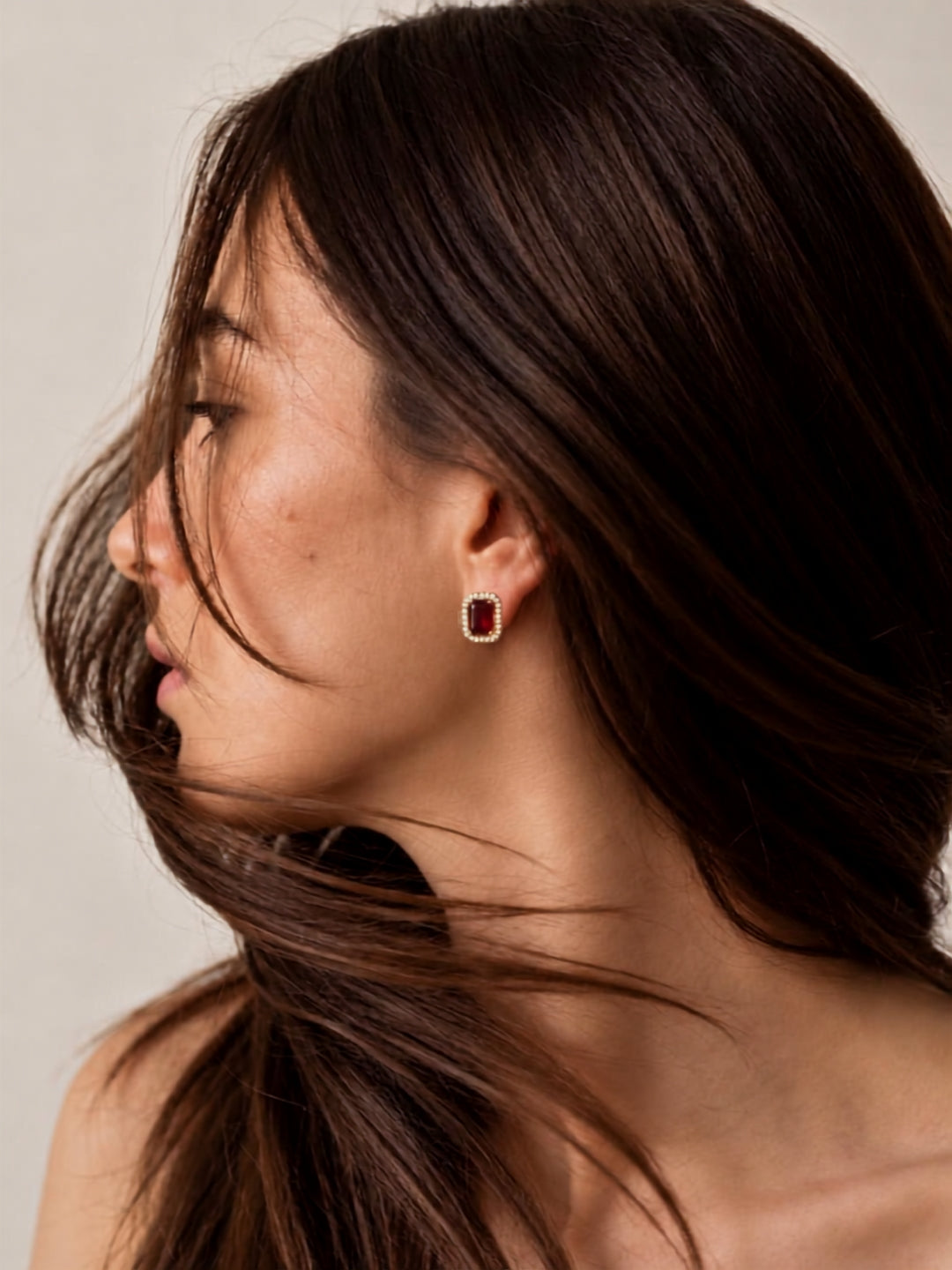 Maroon Princess Cut CZ Hoop Earrings in 18K Rose Gold