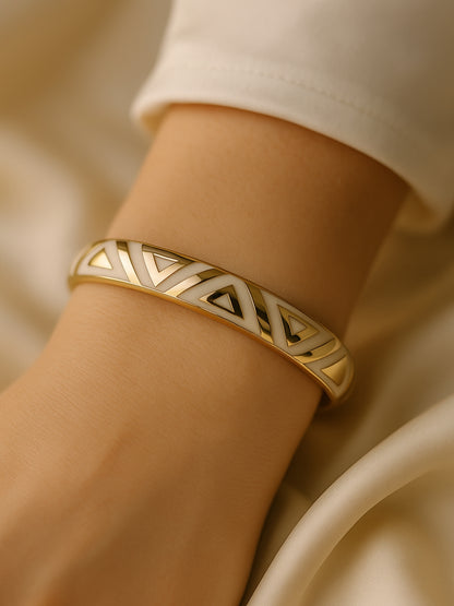 White Designer Enamel Bracelet – 18k Gold Plated, Anti-Tarnish